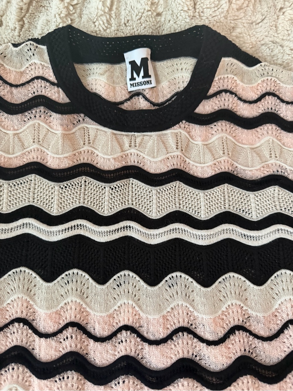 Missoni Black and Blush Wavy Stripe Knit Top